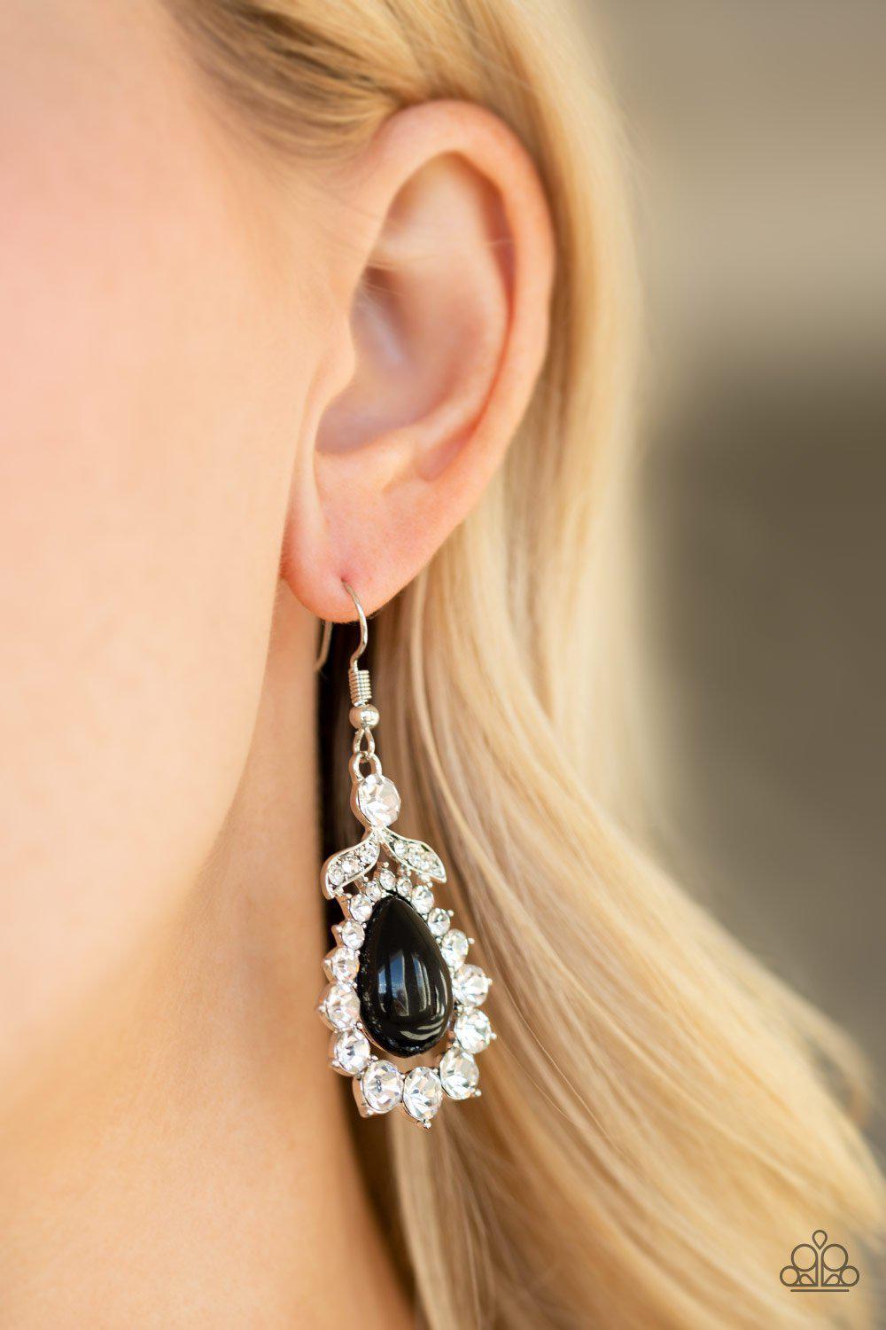 Award Winning Shimmer Black and White Rhinestone Earrings - Paparazzi Accessories- lightbox - CarasShop.com - Paparazzi Jewelry by Cara Jewels
