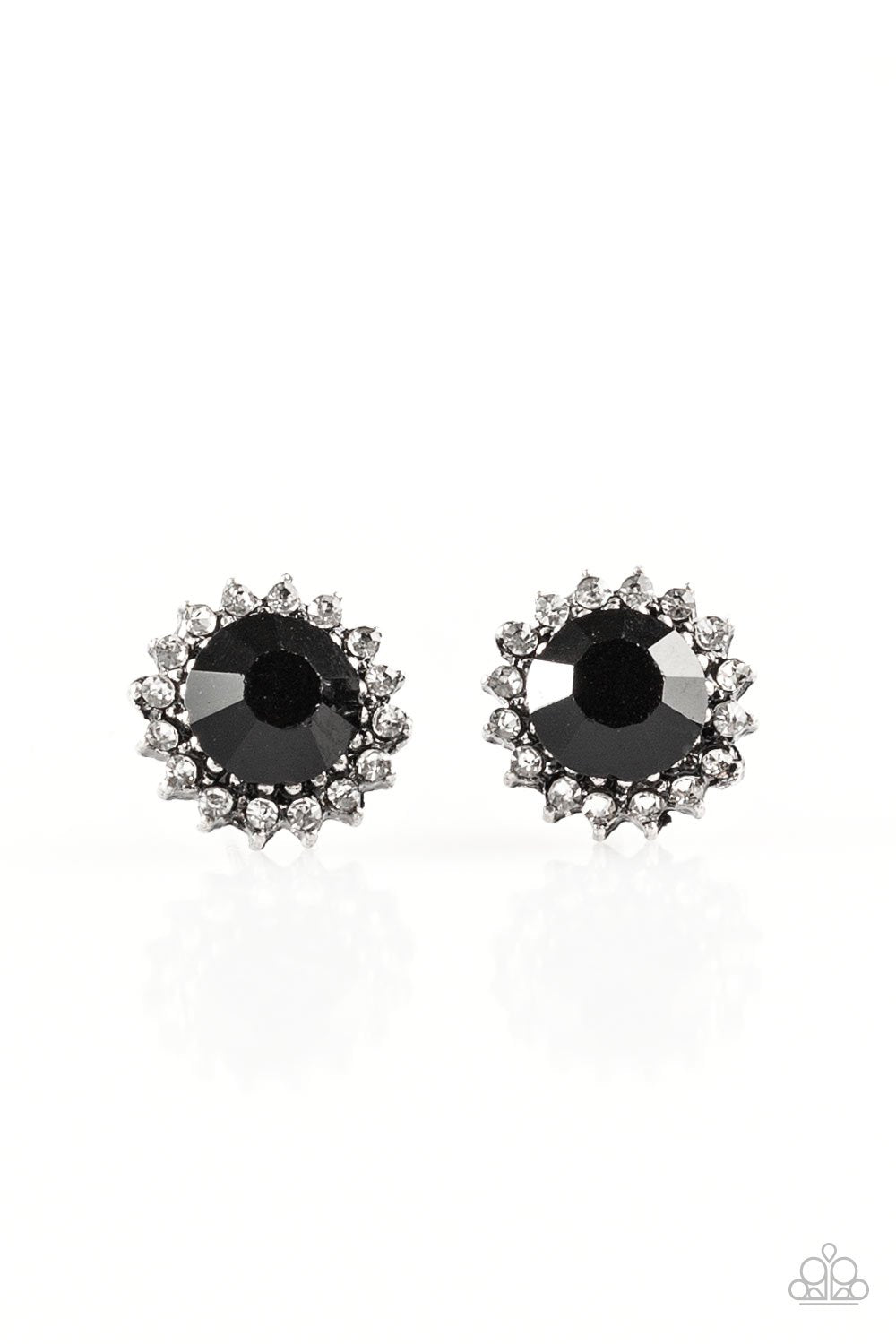 Away We Glow Black Rhinestone Post Earrings - Paparazzi Accessories- lightbox - CarasShop.com - Paparazzi Jewelry by Cara Jewels