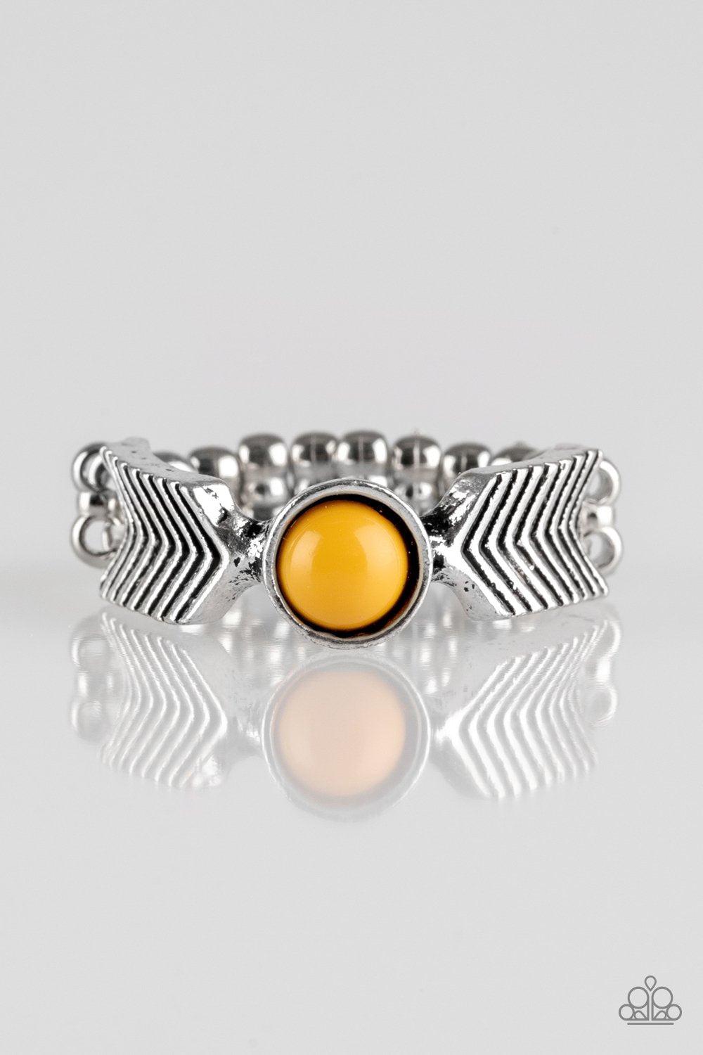 Awesomely ARROW Dynamic Silver and Yellow Ring - Paparazzi Accessories- lightbox - CarasShop.com - Paparazzi Jewelry by Cara Jewels