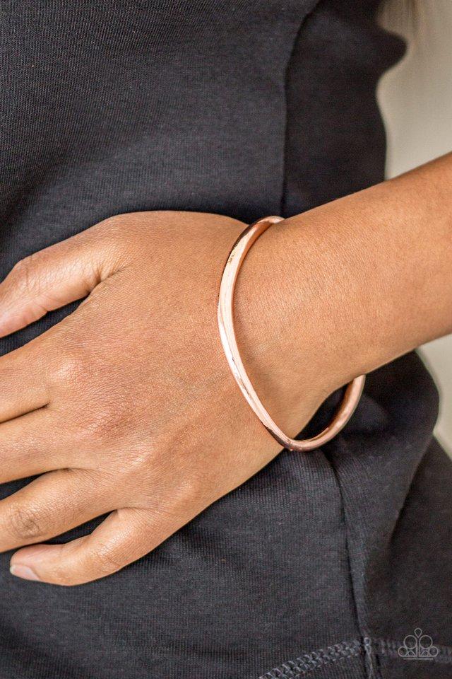 Awesomely Asymmetrical Copper Bangle Bracelet - Paparazzi Accessories- on model - CarasShop.com - Paparazzi Jewelry by Cara Jewels