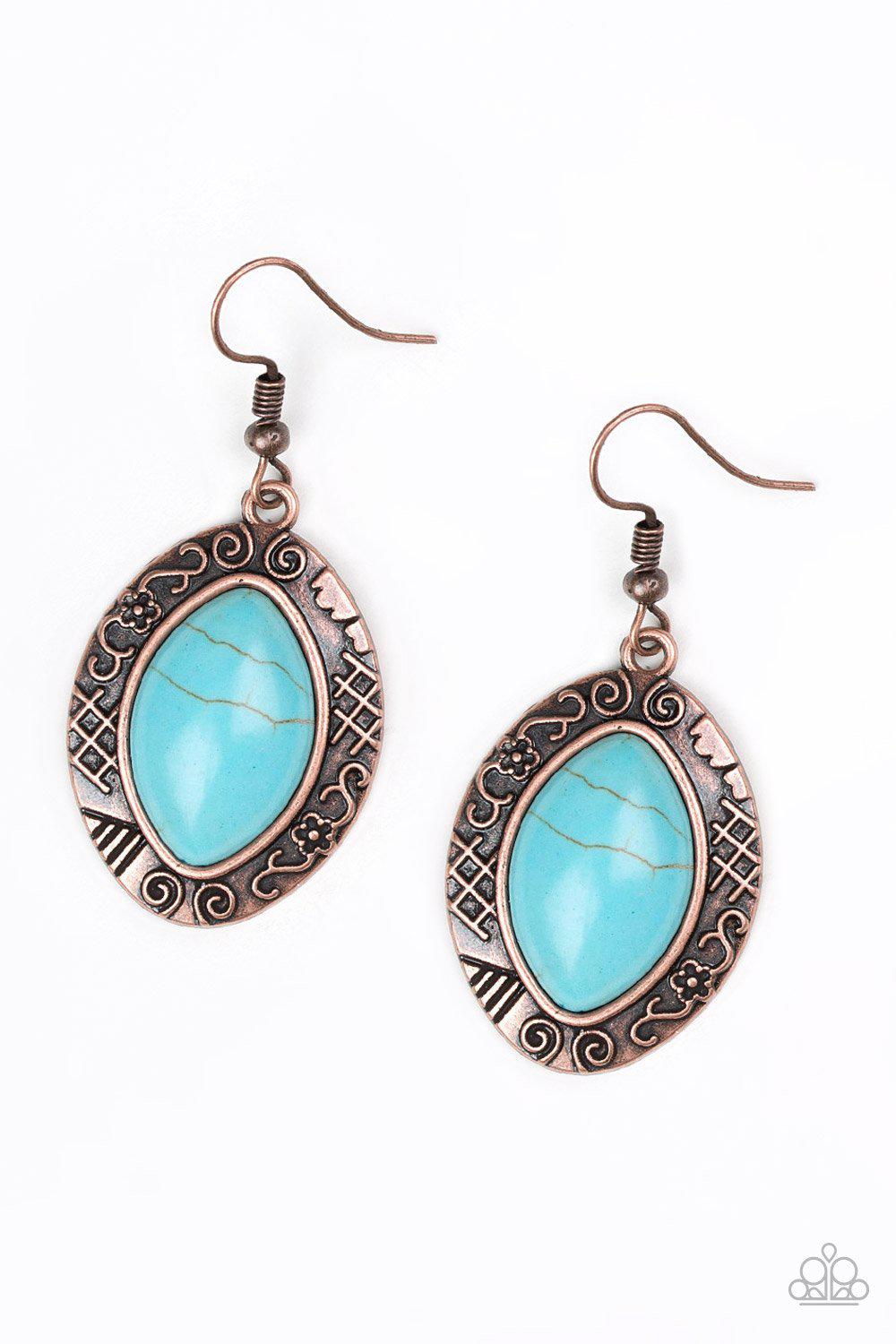 Aztec Horizons Copper and Turquoise Stone Earrings - Paparazzi Accessories- lightbox - CarasShop.com - Paparazzi Jewelry by Cara Jewels