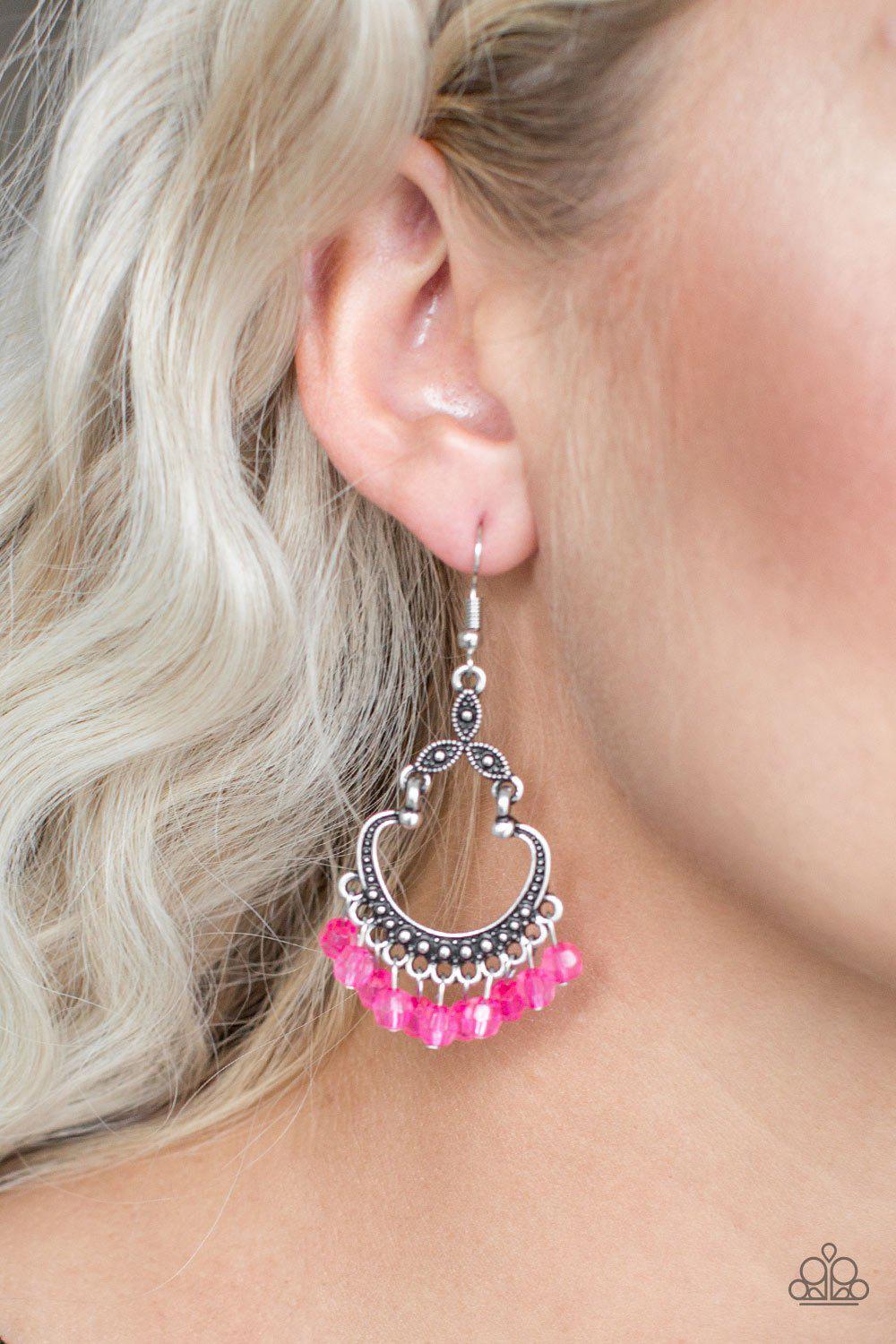 Babe Alert Pink Earrings - Paparazzi Accessories- on model - CarasShop.com - Paparazzi Jewelry by Cara Jewels