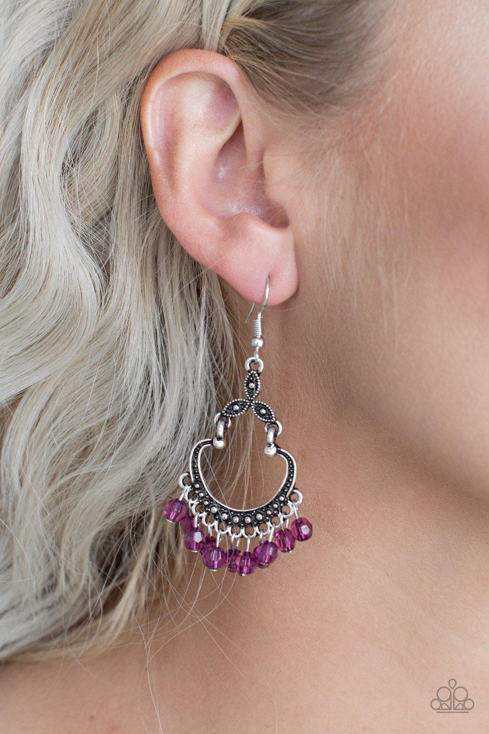 Babe Alert Purple Earrings - Paparazzi Accessories- on model - CarasShop.com - Paparazzi Jewelry by Cara Jewels