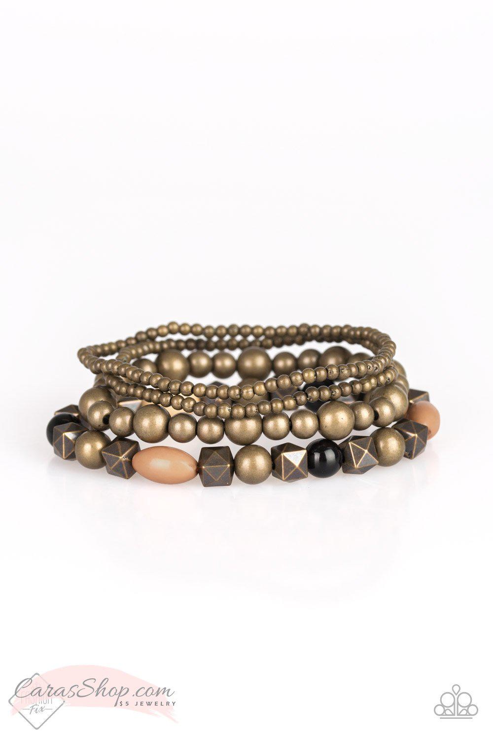 Babe-alicious Brass Stretch Bracelet Set - Paparazzi Accessories- lightbox - CarasShop.com - Paparazzi Jewelry by Cara Jewels