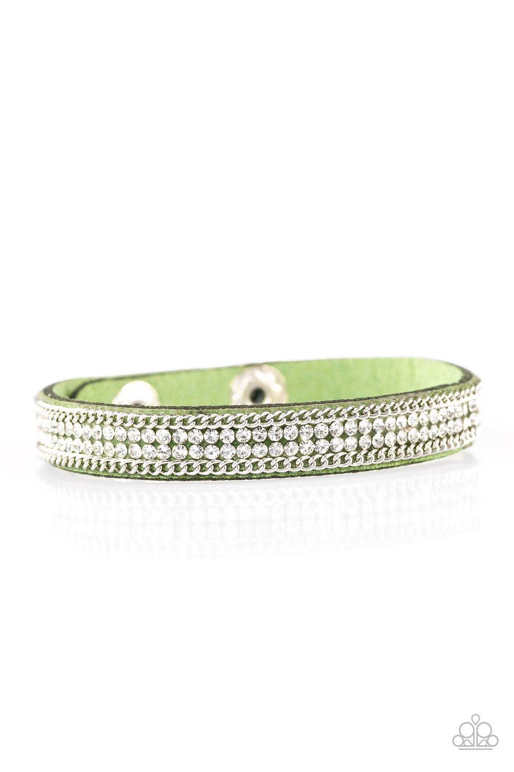 Babe Bling Green and White Narrow Wrap Snap Bracelet - Paparazzi Accessories- lightbox - CarasShop.com - Paparazzi Jewelry by Cara Jewels