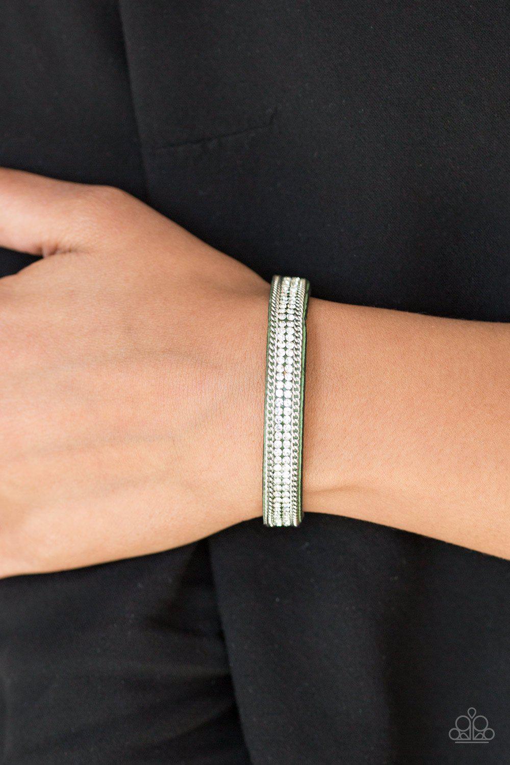 Babe Bling Green and White Narrow Wrap Snap Bracelet - Paparazzi Accessories- lightbox - CarasShop.com - Paparazzi Jewelry by Cara Jewels