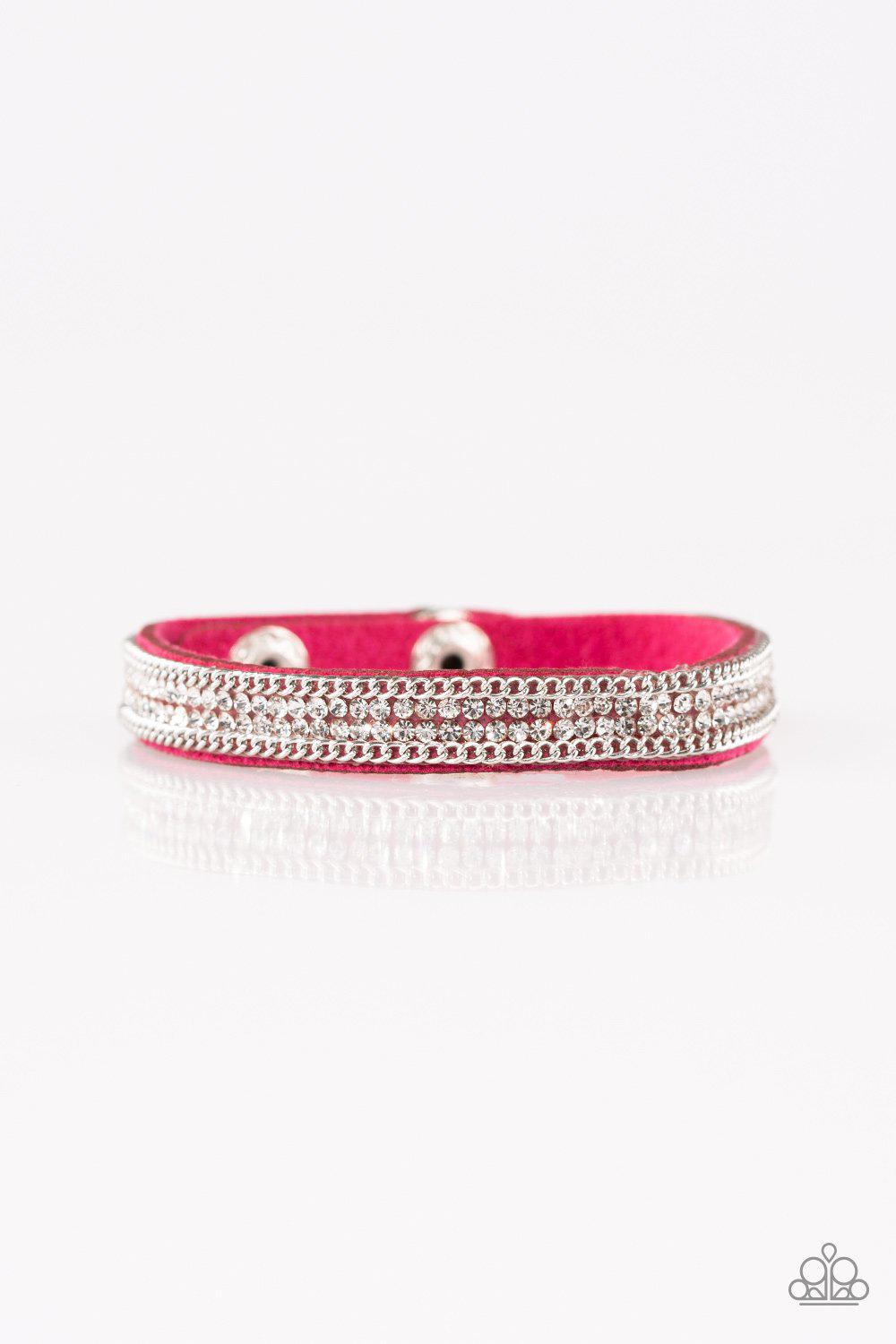 Babe Bling Pink and White Narrow Wrap Snap Bracelet - Paparazzi Accessories- lightbox - CarasShop.com - Paparazzi Jewelry by Cara Jewels