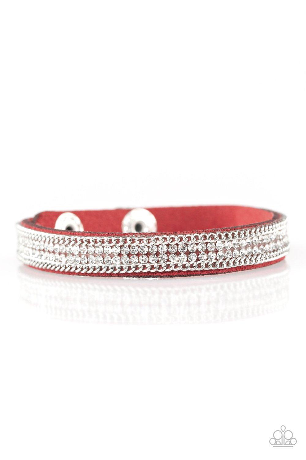 Babe Bling Red and White Narrow Wrap Snap Bracelet - Paparazzi Accessories- lightbox - CarasShop.com - Paparazzi Jewelry by Cara Jewels