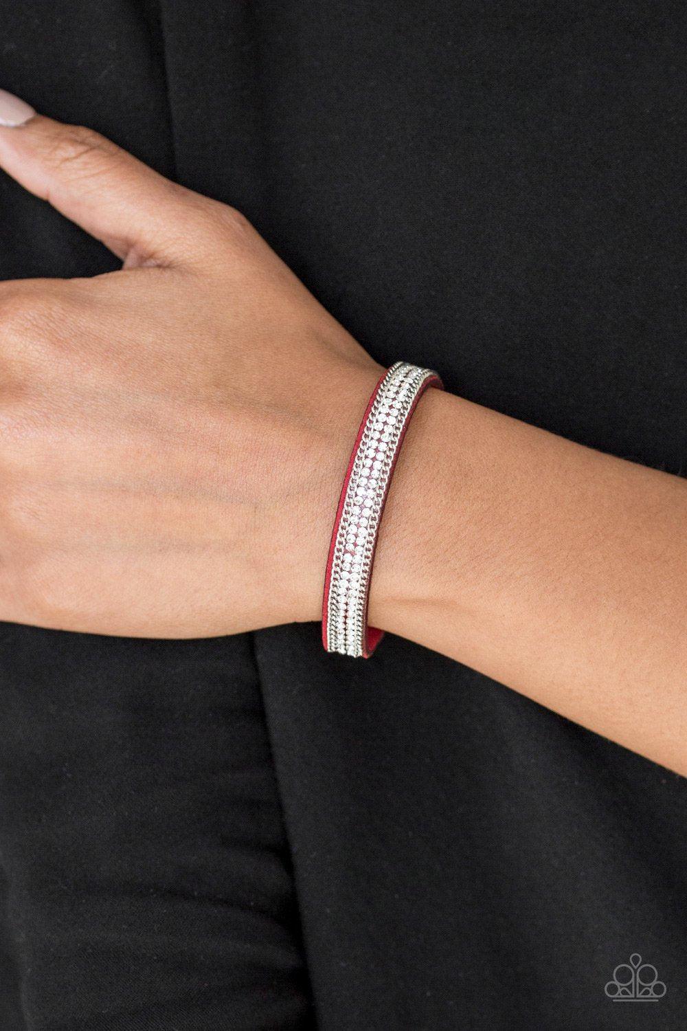 Babe Bling Red and White Narrow Wrap Snap Bracelet - Paparazzi Accessories- lightbox - CarasShop.com - Paparazzi Jewelry by Cara Jewels