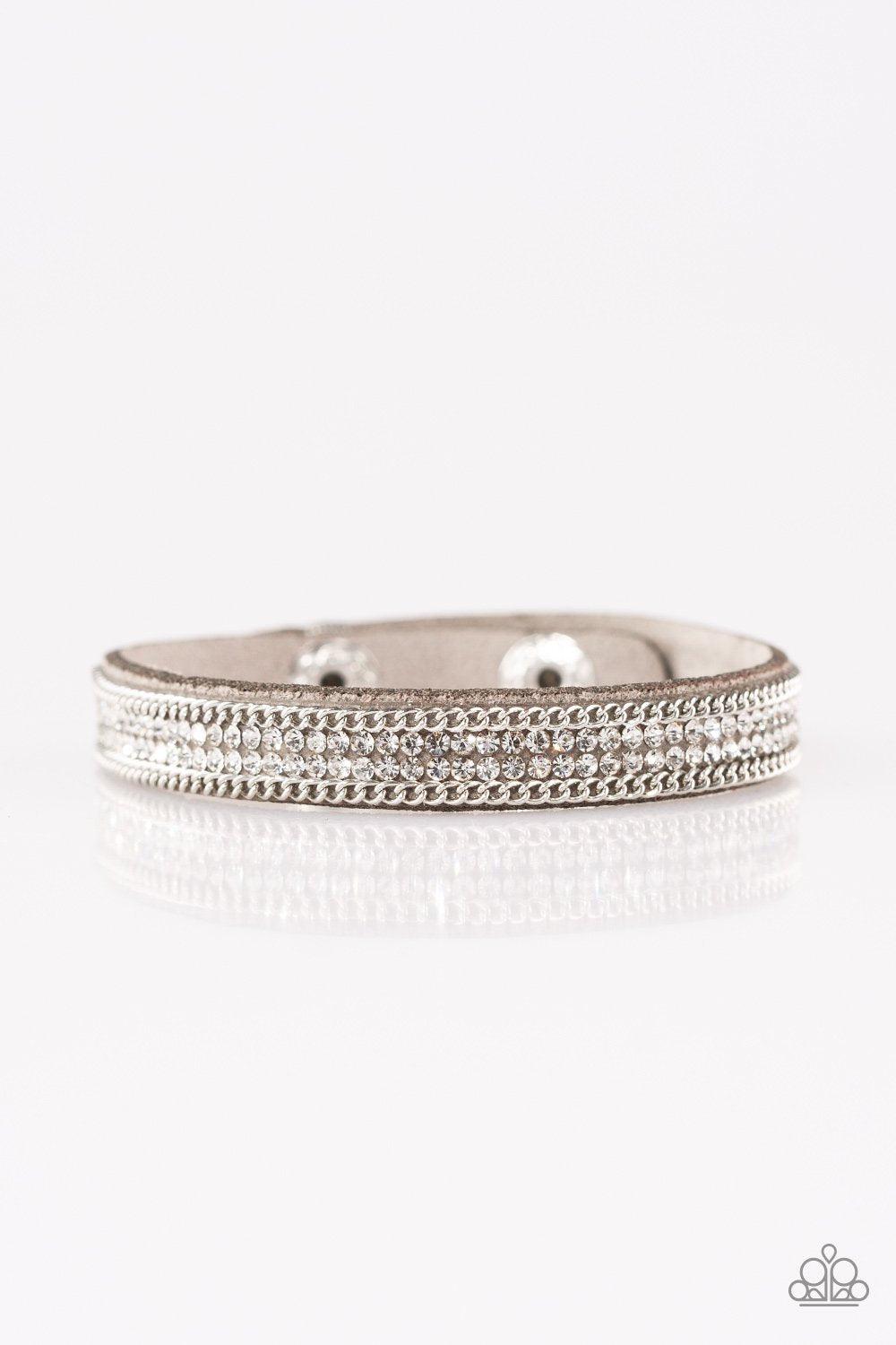 Babe Bling Silver and Rhinestone Narrow Wrap Snap Bracelet - Paparazzi Accessories- lightbox - CarasShop.com - Paparazzi Jewelry by Cara Jewels