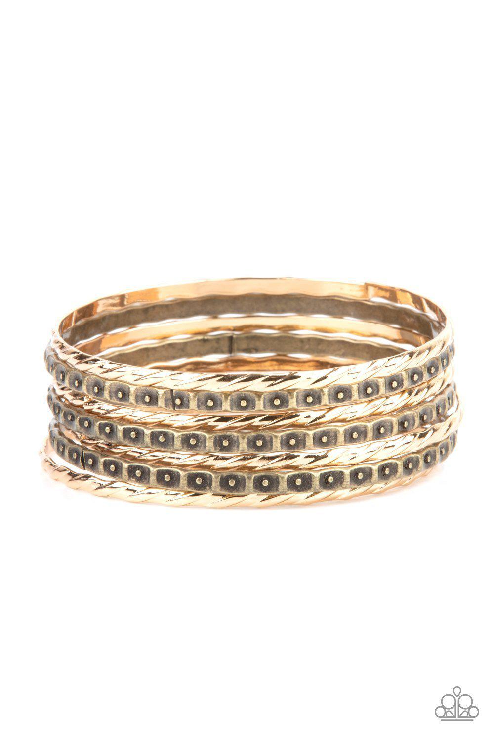 Back-To-Back Stacks Multi Gold and Brass Bangle Bracelet Set - Paparazzi Accessories- lightbox - CarasShop.com - Paparazzi Jewelry by Cara Jewels