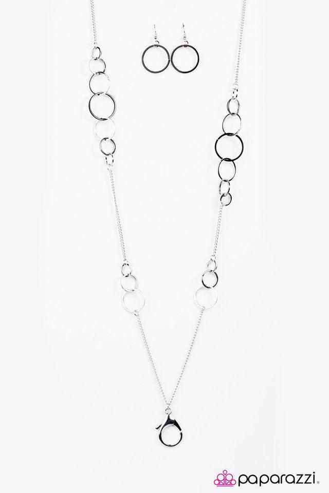Back To Work Black & Silver Lanyard Necklace - Paparazzi Accessories- lightbox - CarasShop.com - Paparazzi Jewelry by Cara Jewels