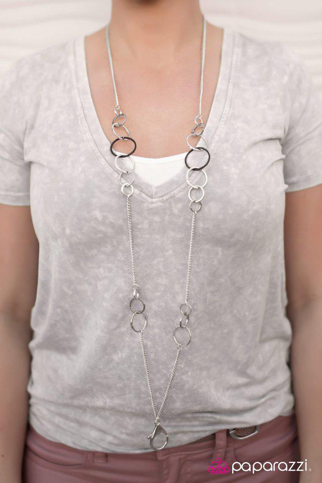 Back To Work Black & Silver Lanyard Necklace - Paparazzi Accessories- lightbox - CarasShop.com - Paparazzi Jewelry by Cara Jewels