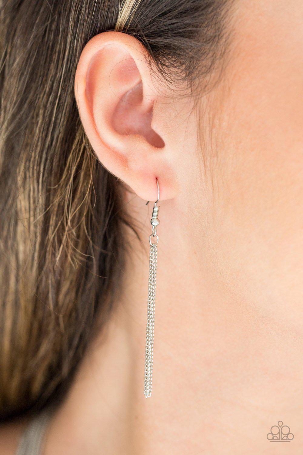 Backstage Bravado Short Silver Chain Necklace and matching Earrings - Paparazzi Accessories - free matching earrings -CarasShop.com - Paparazzi Jewelry by Cara Jewels