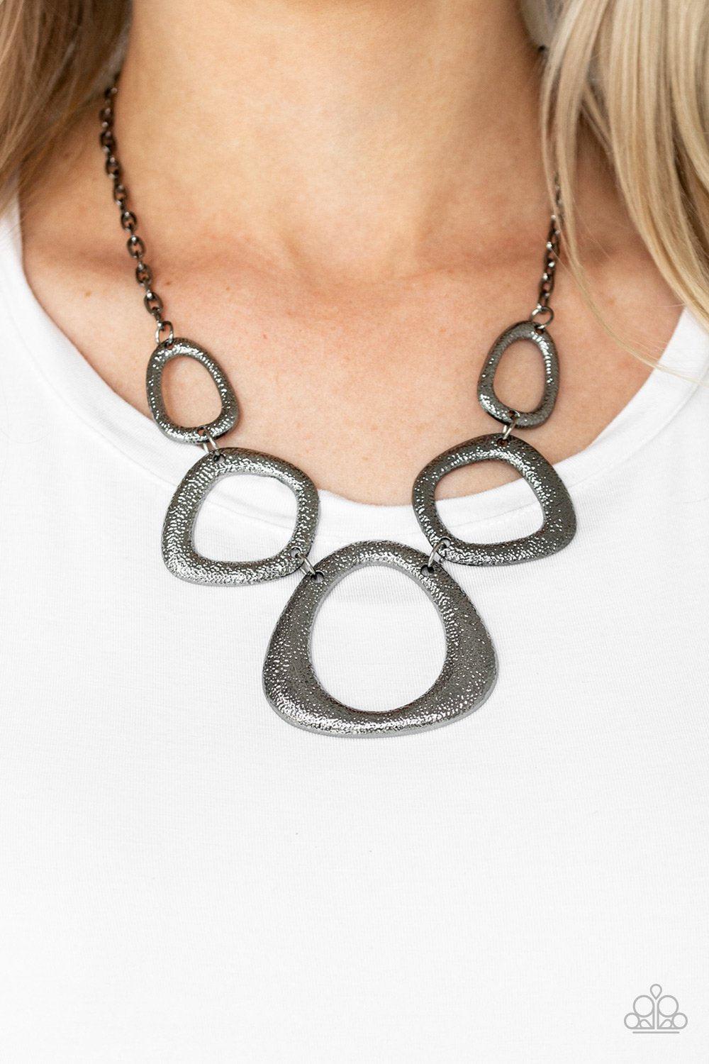 Backstreet Bandit Black Gunmetal Necklace - Paparazzi Accessories- on model - CarasShop.com - Paparazzi Jewelry by Cara Jewels