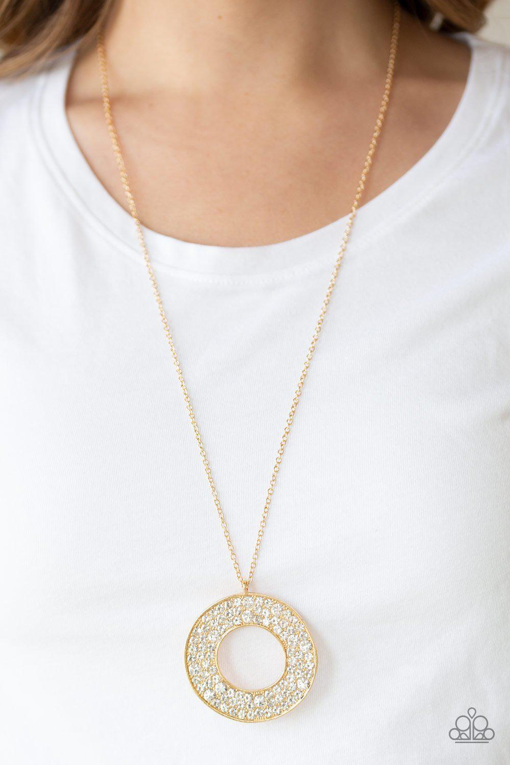 Bad HEIR Day Gold and White Rhinestone Necklace - Paparazzi Accessories- lightbox - CarasShop.com - Paparazzi Jewelry by Cara Jewels