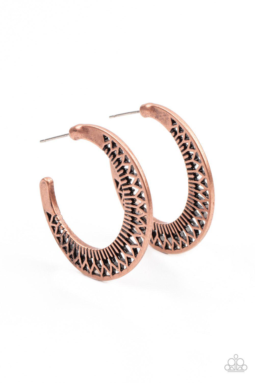 Bada BLOOM! Copper Filigree Hoop Earrings - Paparazzi Accessories- lightbox - CarasShop.com - Paparazzi Jewelry by Cara Jewels