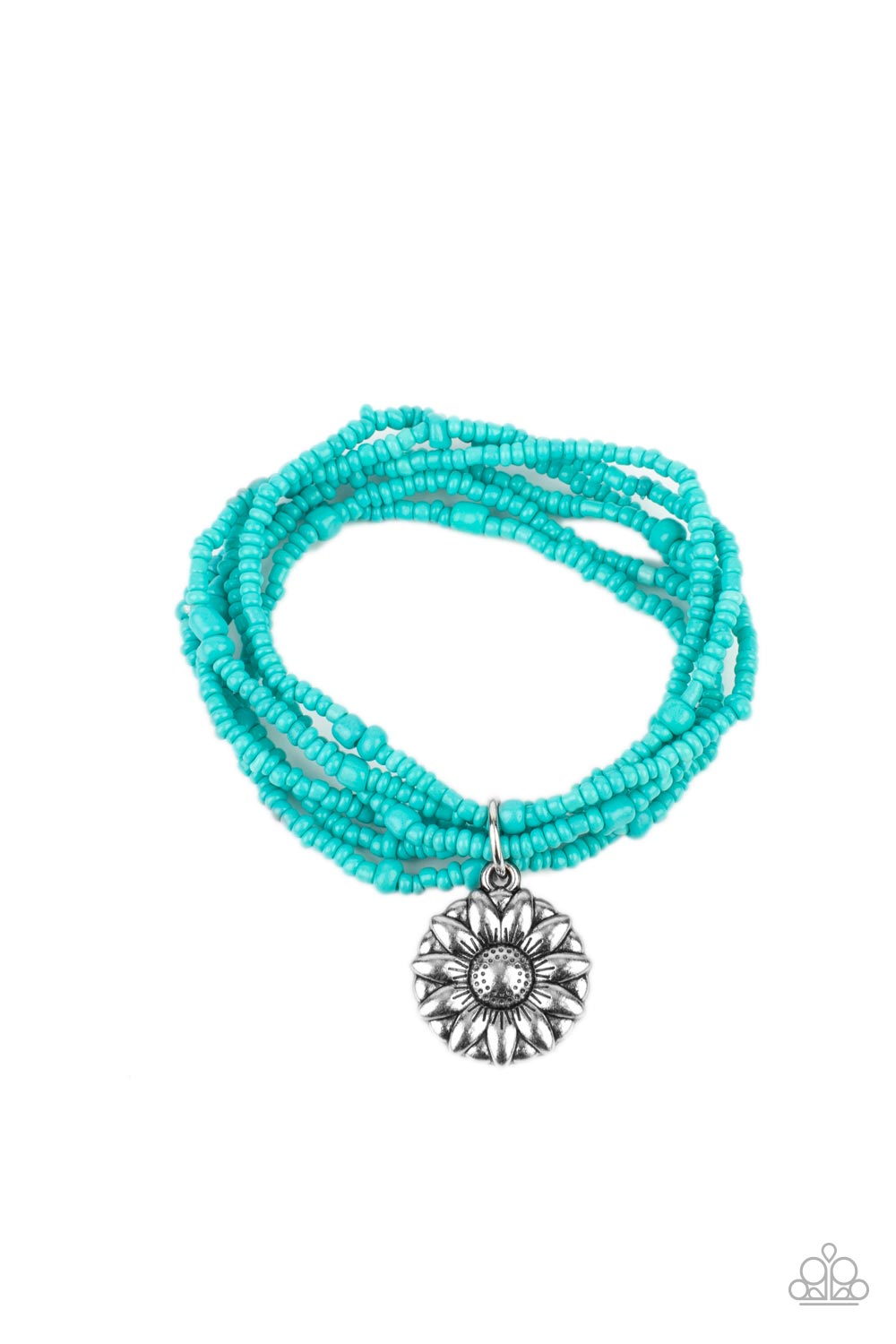 Badlands Botany Turquoise Blue Seed Bead Flower Bracelet - Paparazzi Accessories- lightbox - CarasShop.com - Paparazzi Jewelry by Cara Jewels