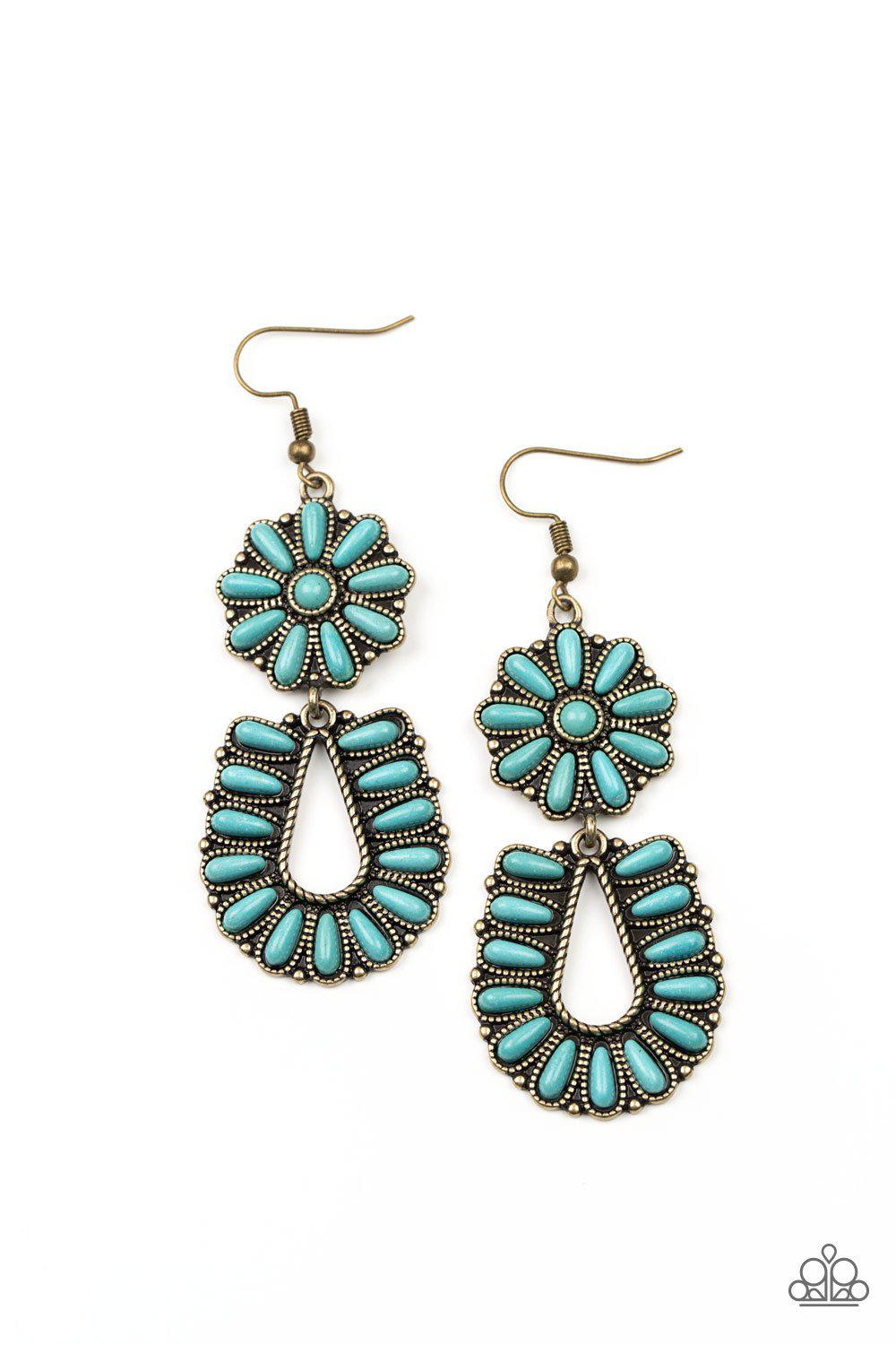 Badlands Eden Brass and Turquoise Blue Stone Earrings - Paparazzi Accessories- lightbox - CarasShop.com - Paparazzi Jewelry by Cara Jewels