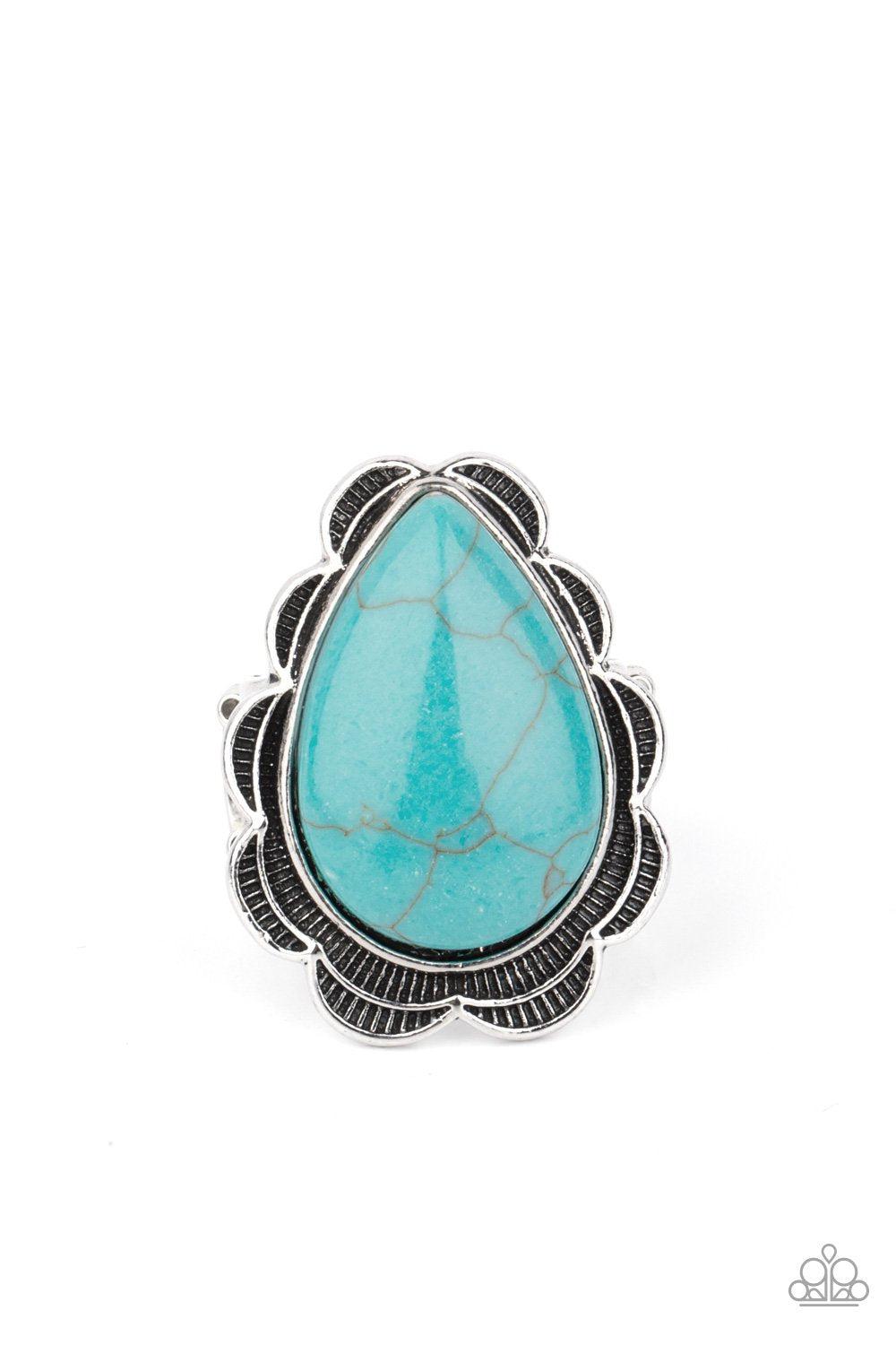 BADLANDS Romance Turquoise Blue Stone Ring - Paparazzi Accessories- lightbox - CarasShop.com - Paparazzi Jewelry by Cara Jewels