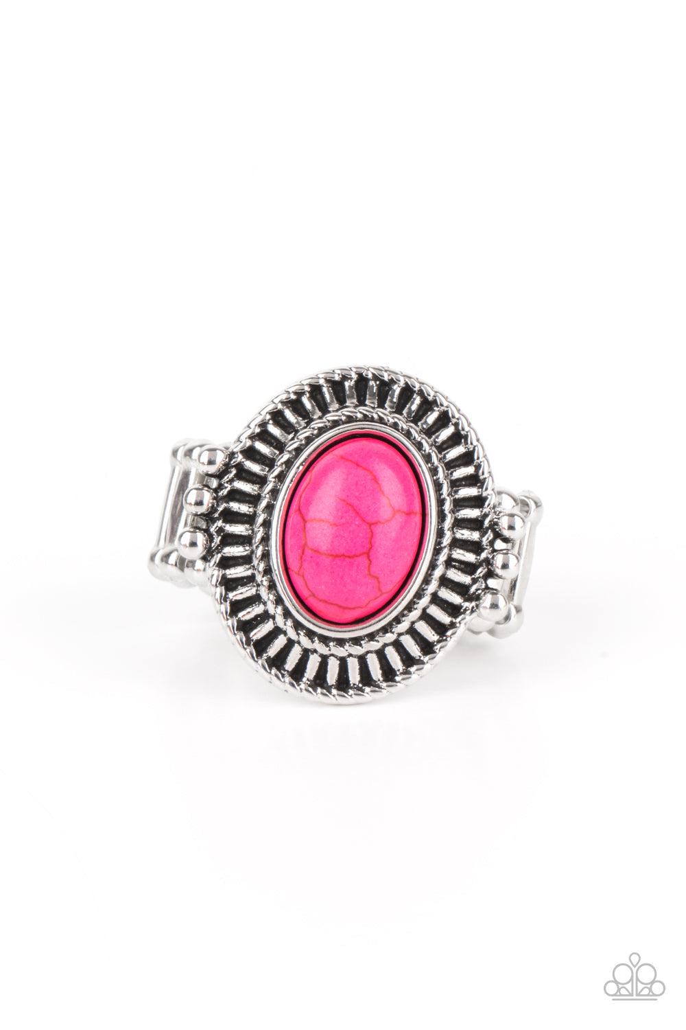 BADLANDS To The Bone Pink Stone Ring - Paparazzi Accessories- lightbox - CarasShop.com - Paparazzi Jewelry by Cara Jewels
