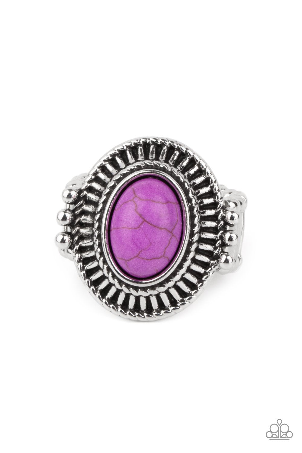 BADLANDS To The Bone Purple Stone Ring - Paparazzi Accessories- lightbox - CarasShop.com - Paparazzi Jewelry by Cara Jewels