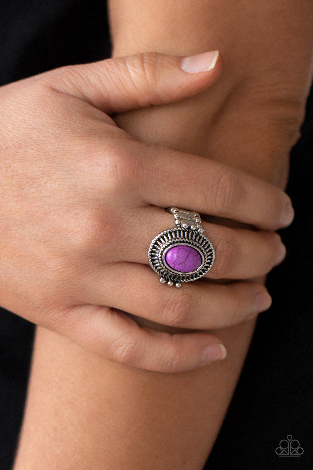 BADLANDS To The Bone Purple Stone Ring - Paparazzi Accessories- lightbox - CarasShop.com - Paparazzi Jewelry by Cara Jewels
