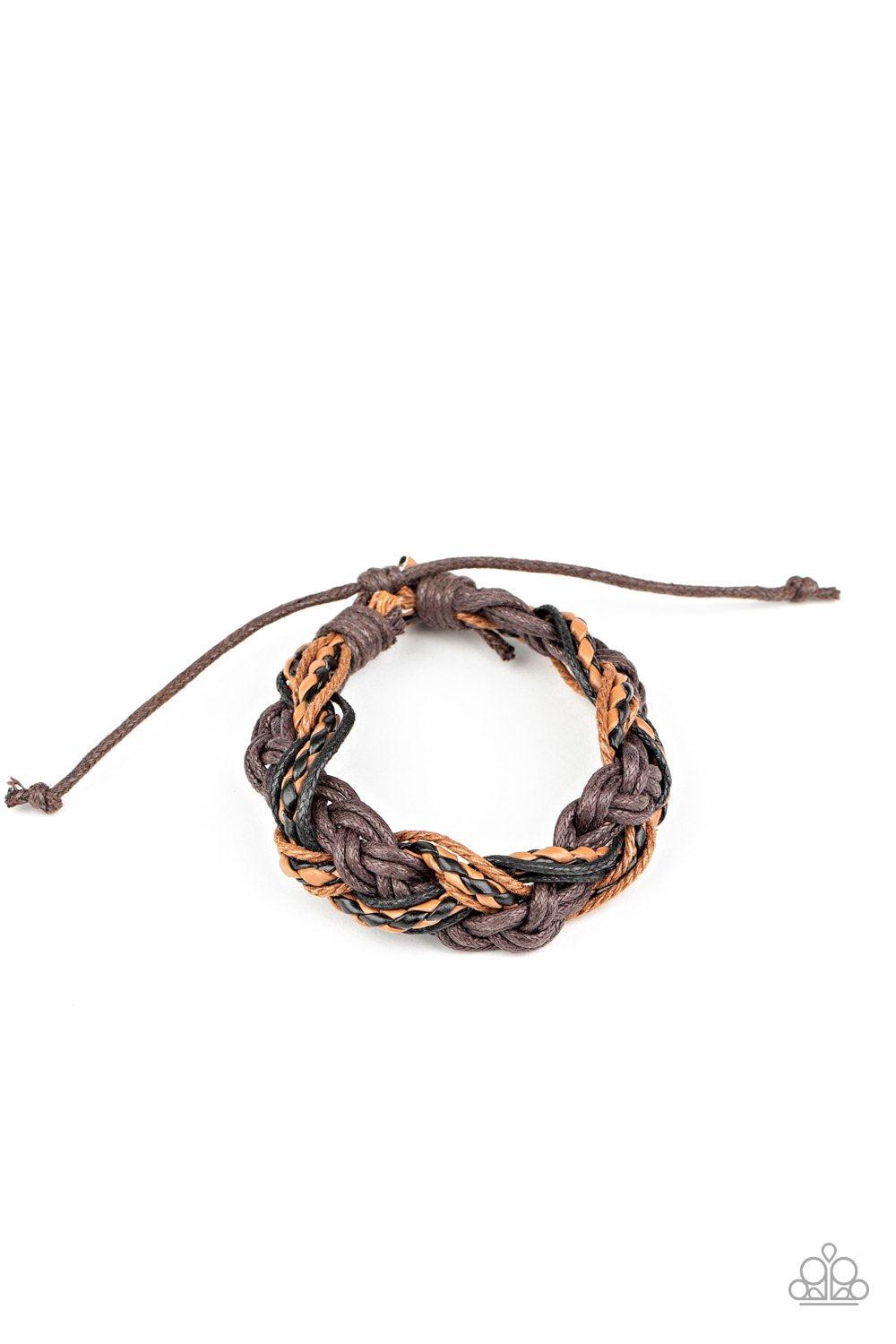 Badlands Wanderer Brown Leather Urban Knot Bracelet - Paparazzi Accessories- lightbox - CarasShop.com - Paparazzi Jewelry by Cara Jewels