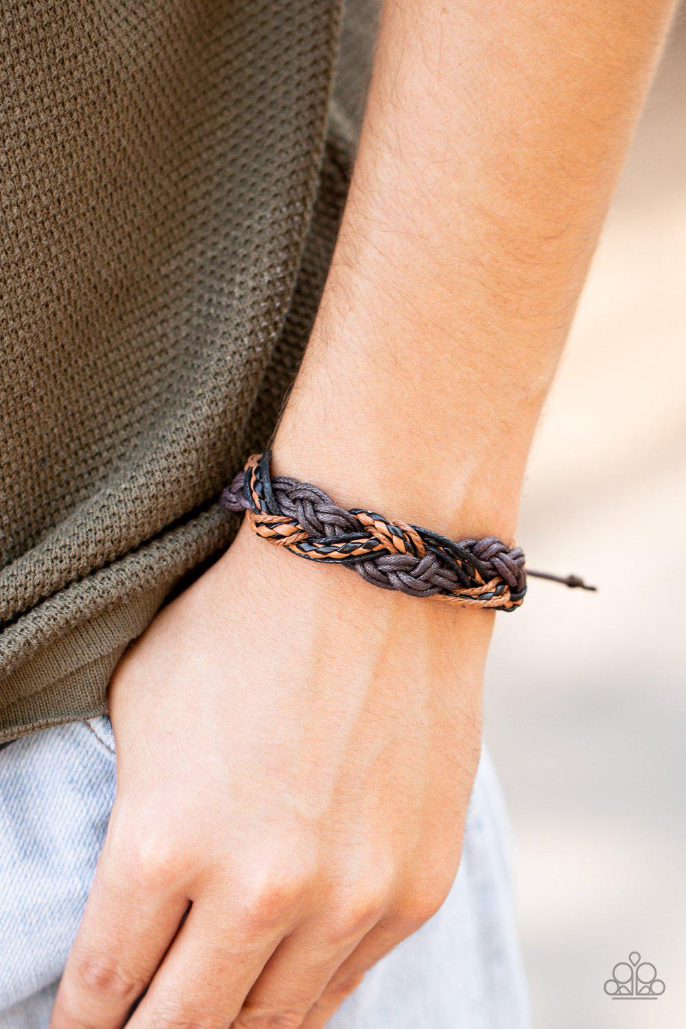 Badlands Wanderer Brown Leather Urban Knot Bracelet - Paparazzi Accessories- lightbox - CarasShop.com - Paparazzi Jewelry by Cara Jewels