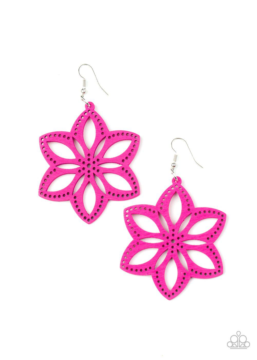 Bahama Blossoms Pink Wood Earrings - Paparazzi Accessories- lightbox - CarasShop.com - Paparazzi Jewelry by Cara Jewels