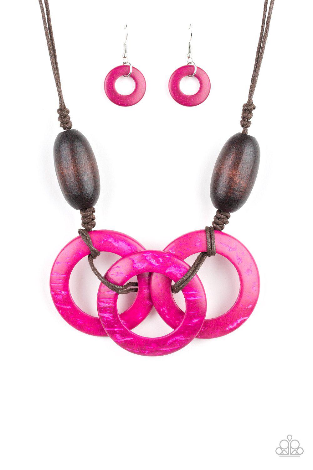 Bahama Drama Pink and Brown Wood Necklace - Paparazzi Accessories- lightbox - CarasShop.com - Paparazzi Jewelry by Cara Jewels