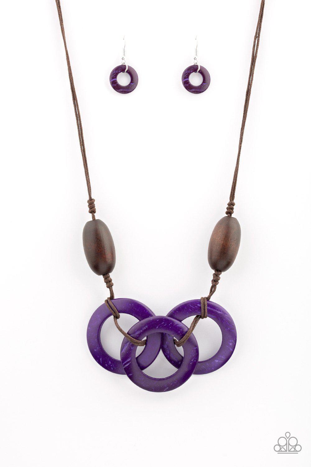 Bahama Drama Purple and Brown Wood Necklace - Paparazzi Accessories- lightbox - CarasShop.com - Paparazzi Jewelry by Cara Jewels