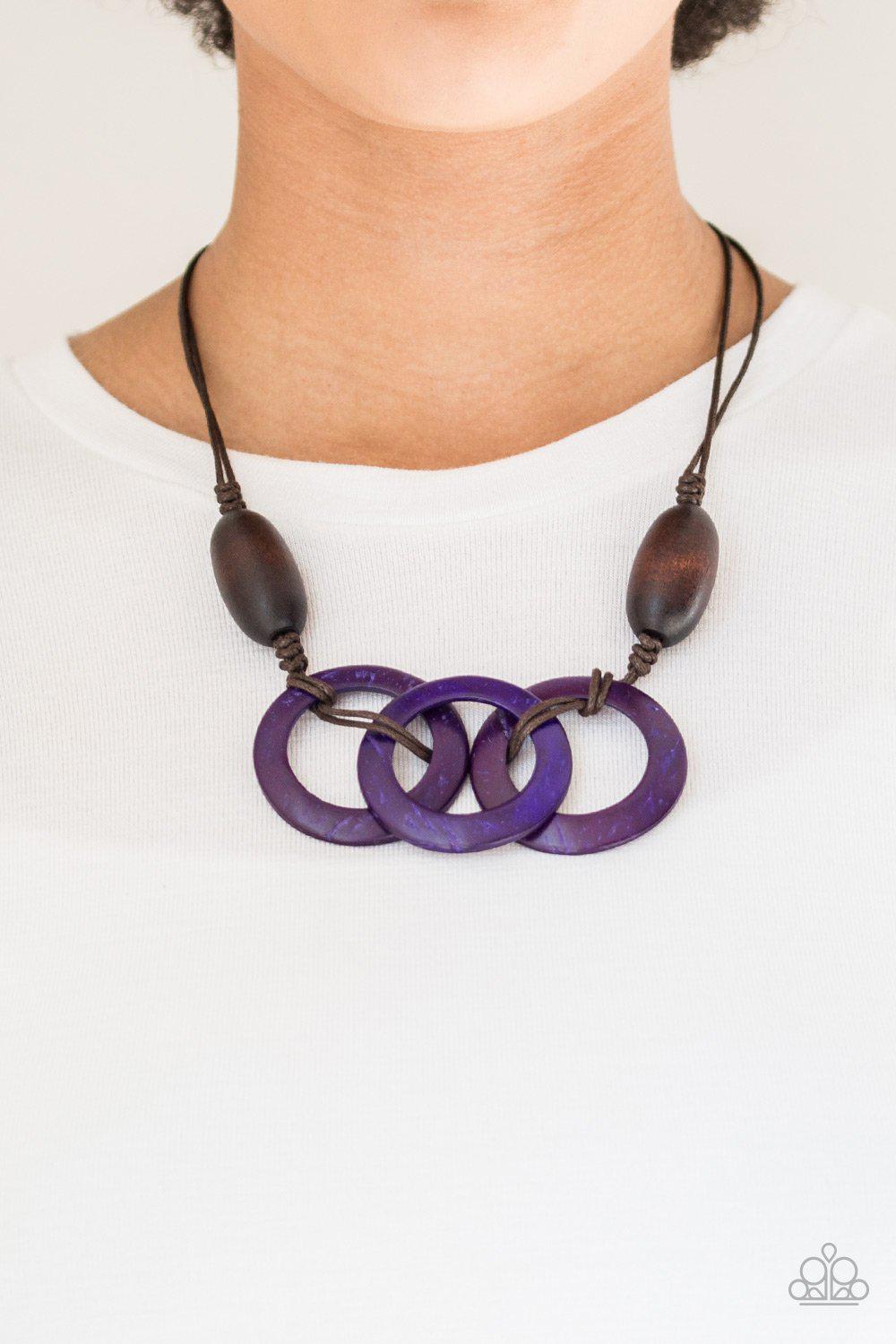 Bahama Drama Purple and Brown Wood Necklace - Paparazzi Accessories- on model - CarasShop.com - Paparazzi Jewelry by Cara Jewels