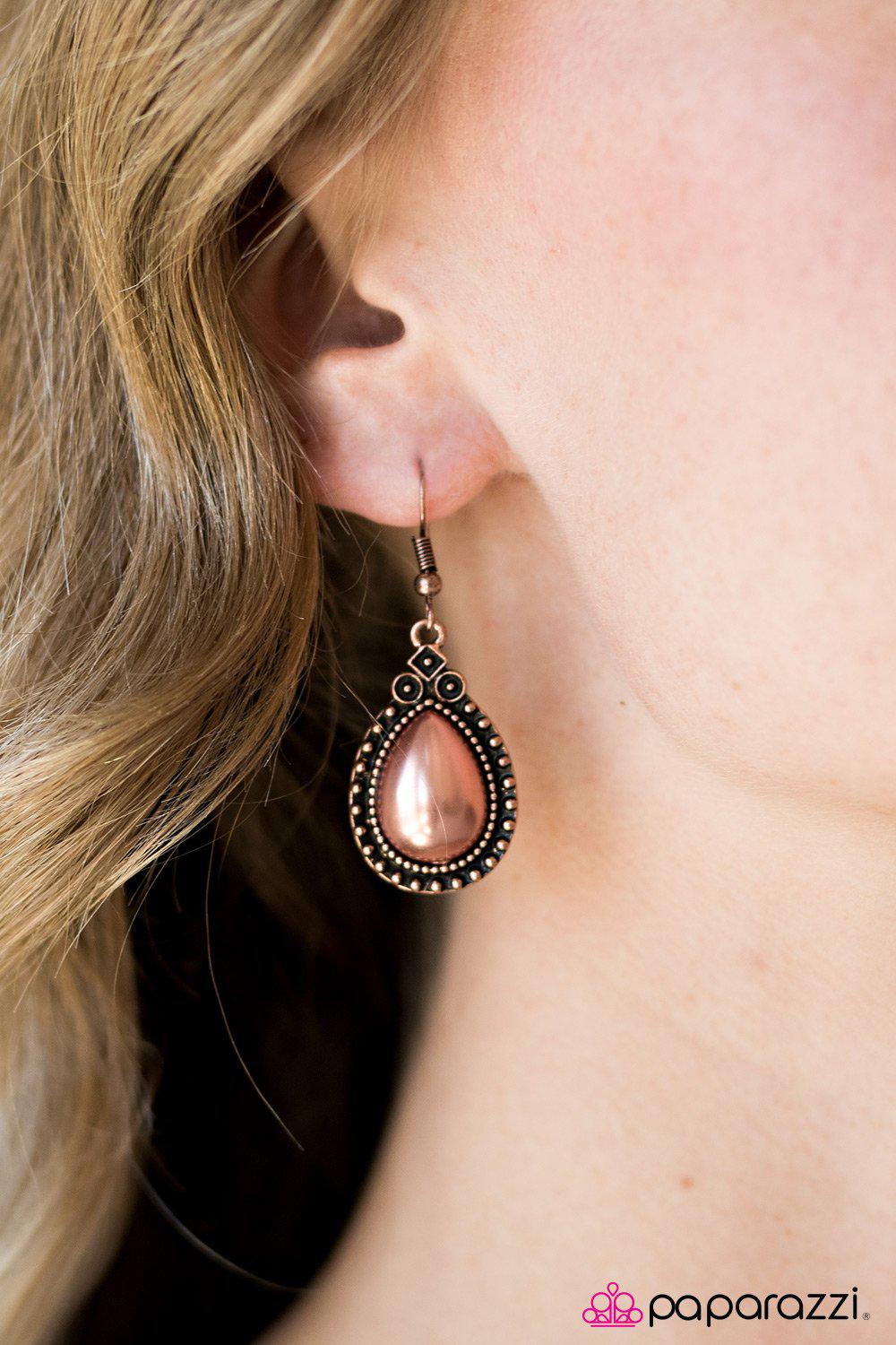 Bali Bliss Copper Teardrop Earrings - Paparazzi Accessories- on model - CarasShop.com - Paparazzi Jewelry by Cara Jewels