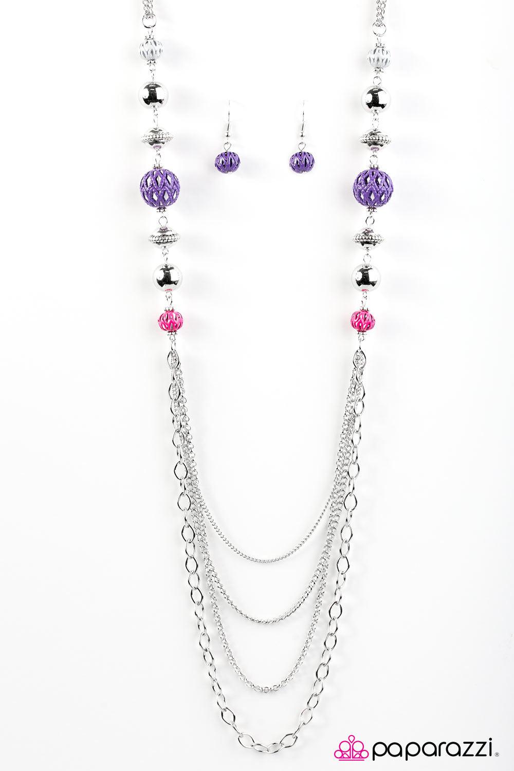 Balloon Ride Multi Pink, Purple and Silver Necklace - Paparazzi Accessories- lightbox - CarasShop.com - Paparazzi Jewelry by Cara Jewels
