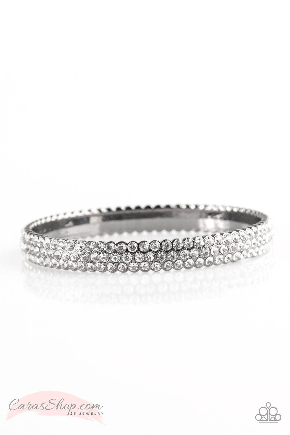 Ballroom Bling Gunmetal White Rhinestone Bangle Bracelet - Paparazzi Accessories- lightbox - CarasShop.com - Paparazzi Jewelry by Cara Jewels