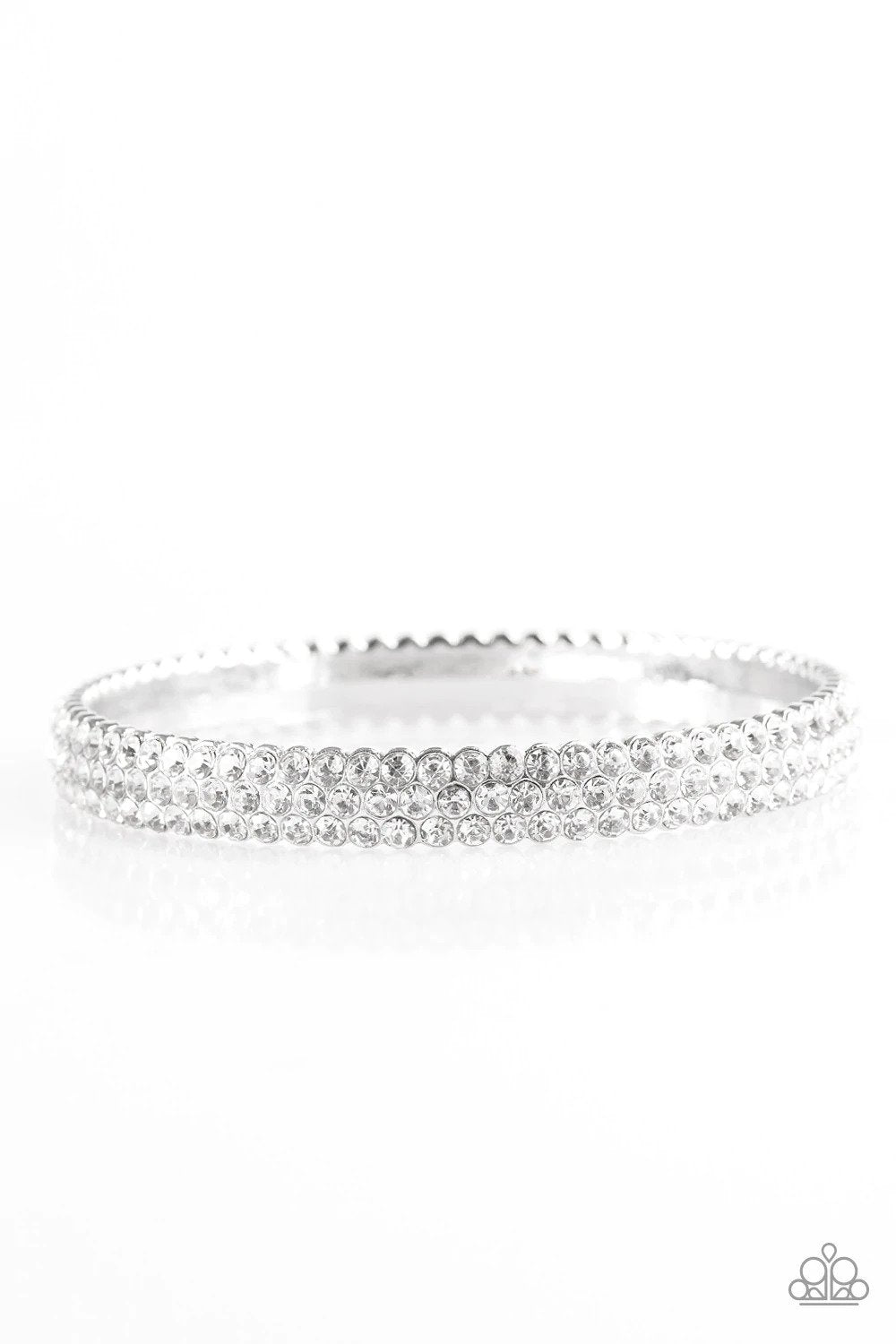 Ballroom Bling White Rhinestone Bangle Bracelet - Paparazzi Accessories- lightbox - CarasShop.com - Paparazzi Jewelry by Cara Jewels