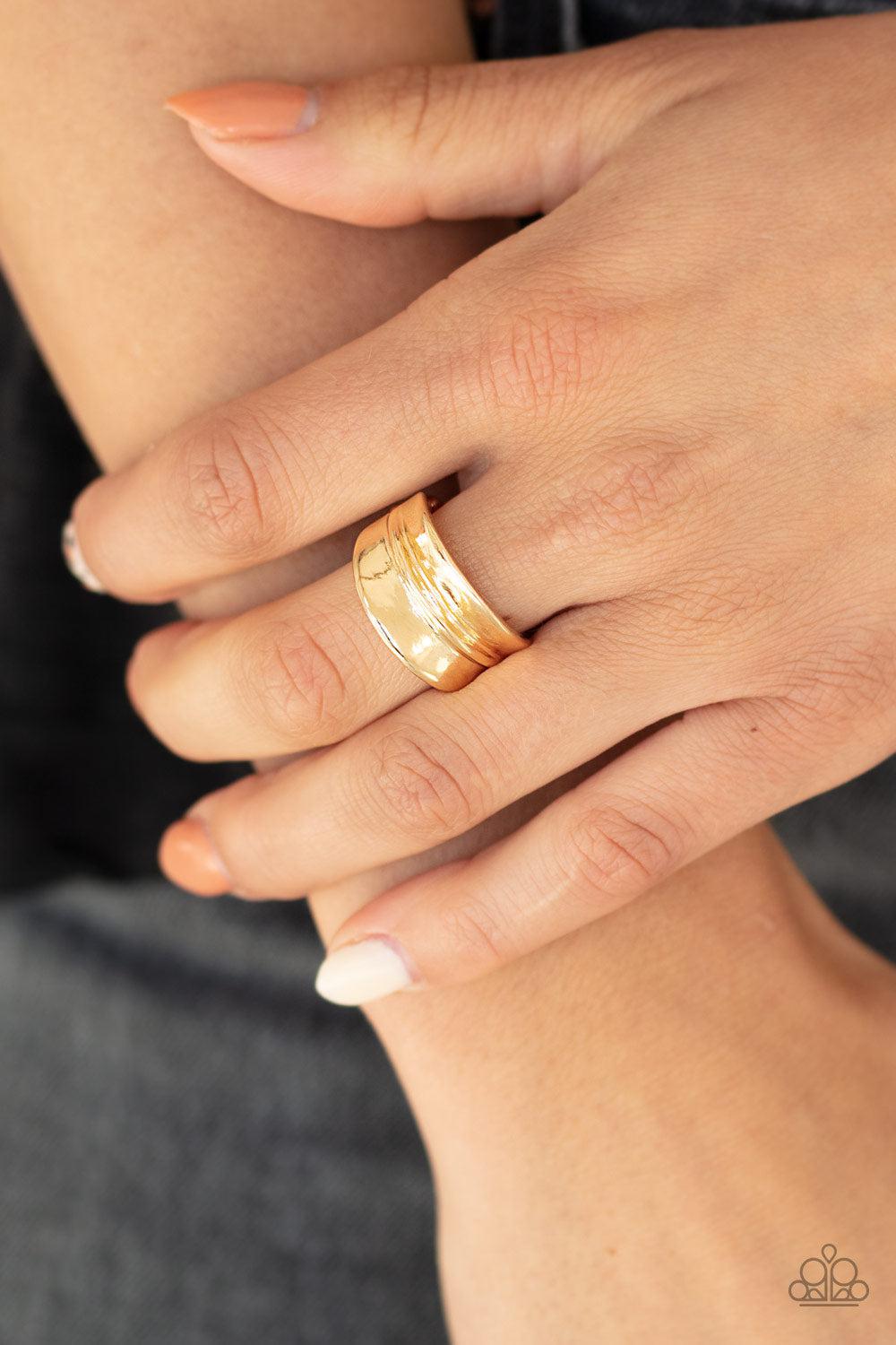 Band Together Gold Ring - Paparazzi Accessories- on model - CarasShop.com - Paparazzi Jewelry by Cara Jewels