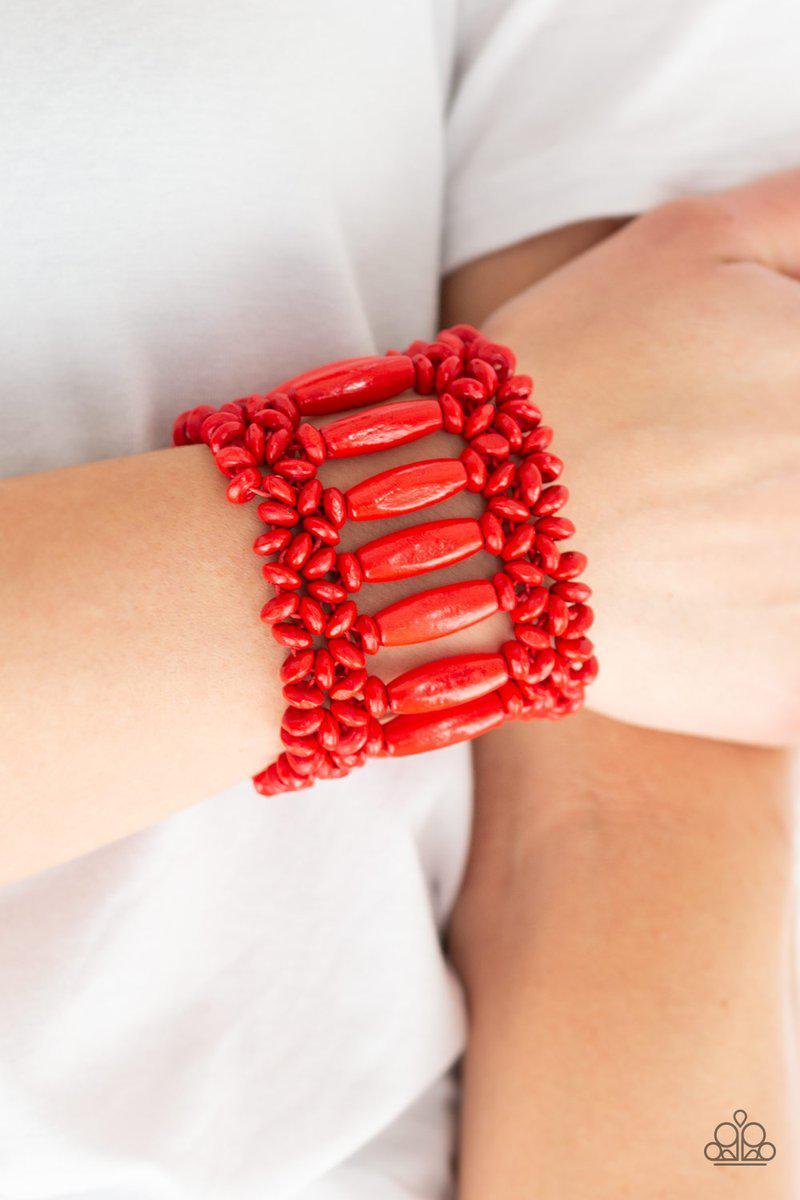 Barbados Beach Club Red Wood Bracelet - Paparazzi Accessories- on model - CarasShop.com - Paparazzi Jewelry by Cara Jewels