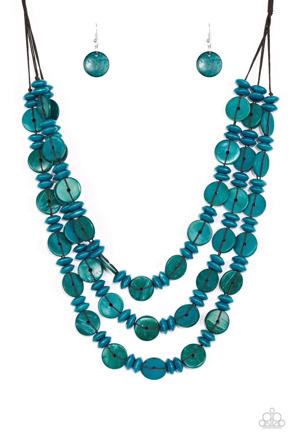 Barbados Bopper Blue Wood Necklace - Paparazzi Accessories- lightbox - CarasShop.com - Paparazzi Jewelry by Cara Jewels
