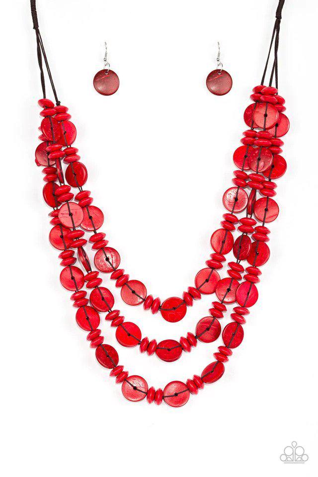 Barbados Bopper Red Wood Necklace - Paparazzi Accessories- lightbox - CarasShop.com - Paparazzi Jewelry by Cara Jewels