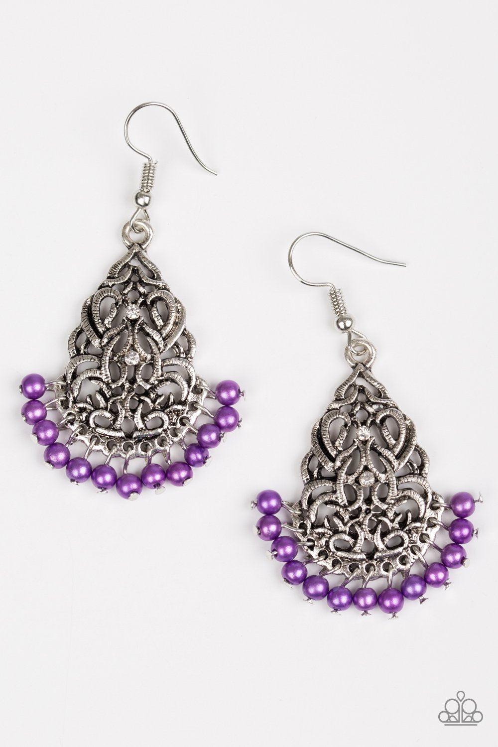 Baroque The Bank Purple Earrings - Paparazzi Accessories- lightbox - CarasShop.com - Paparazzi Jewelry by Cara Jewels