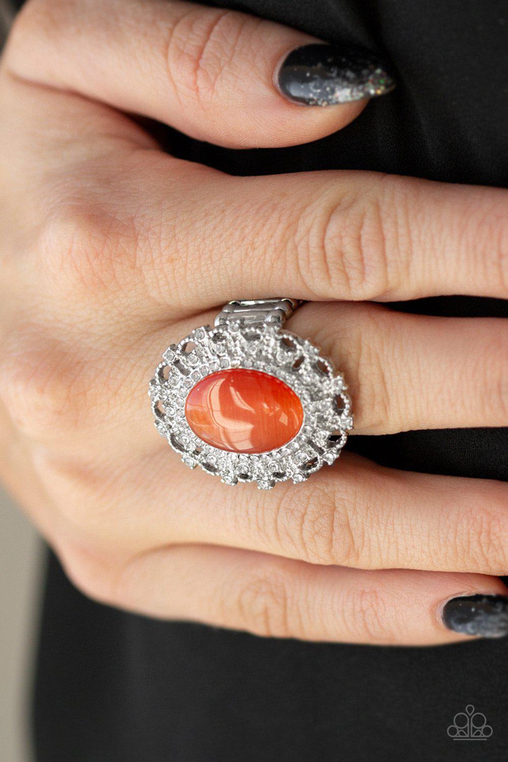 BAROQUE The Spell Orange Moonstone Ring - Paparazzi Accessories- on model - CarasShop.com - Paparazzi Jewelry by Cara Jewels