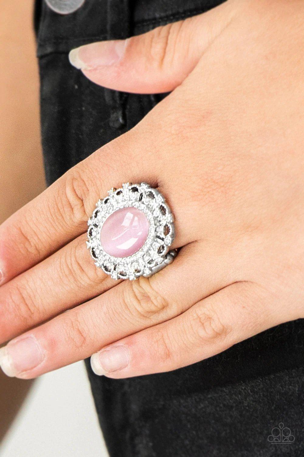 BAROQUE The Spell Pink Moonstone Ring - Paparazzi Accessories- on model - CarasShop.com - Paparazzi Jewelry by Cara Jewels