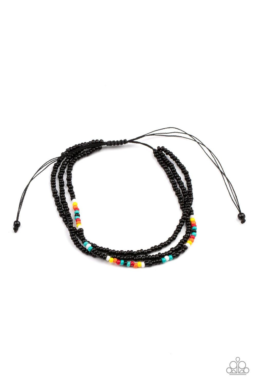 Basecamp Boyfriend Black & Multi Seed Bead Sliding Knot Bracelet - Paparazzi Accessories- lightbox - CarasShop.com - Paparazzi Jewelry by Cara Jewels
