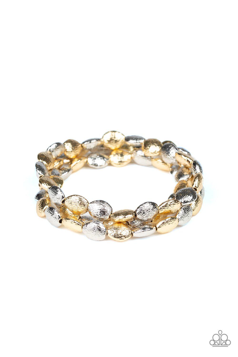 Basic Bliss Multi Gold and Silver Stretch Bracelet Set - Paparazzi Accessories- lightbox - CarasShop.com - Paparazzi Jewelry by Cara Jewels