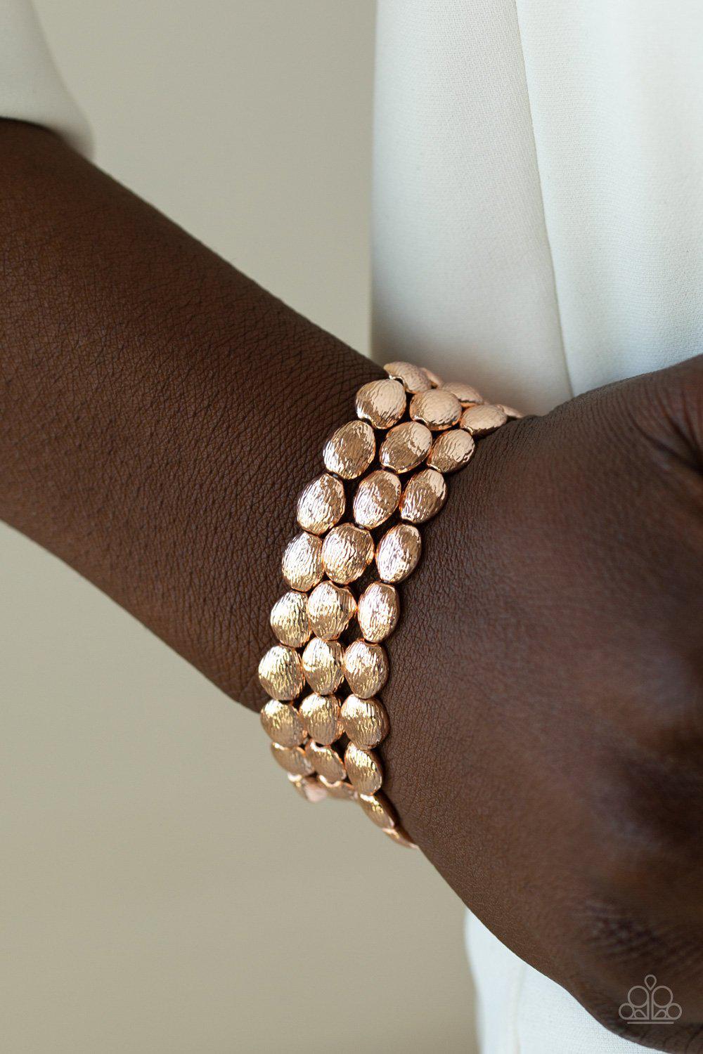 Basic Bliss Rose Gold Bracelet Set - Paparazzi Accessories- on model - CarasShop.com - Paparazzi Jewelry by Cara Jewels