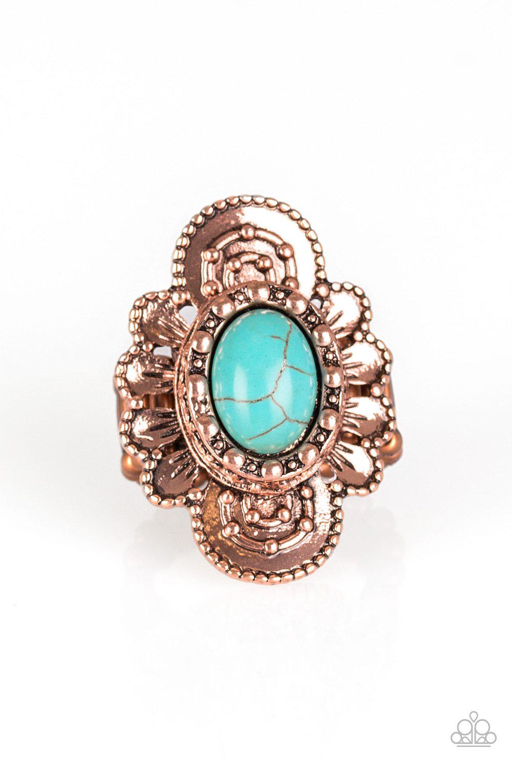 Basic Element Copper and Turquoise Blue Stone Ring - Paparazzi Accessories- lightbox - CarasShop.com - Paparazzi Jewelry by Cara Jewels