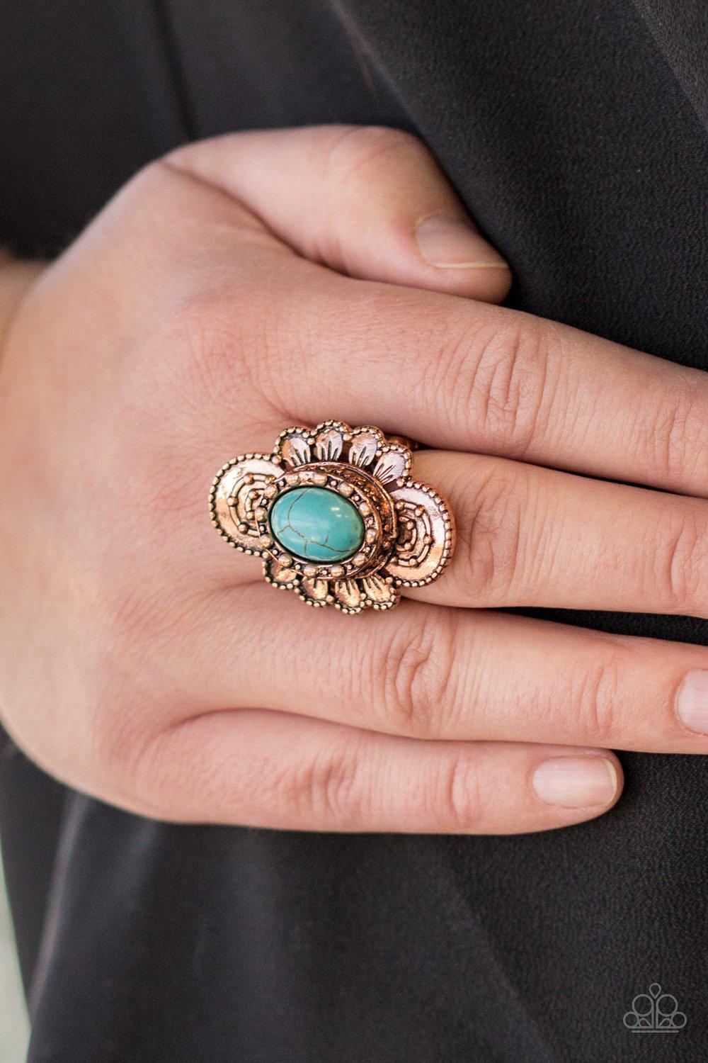 Basic Element Copper and Turquoise Blue Stone Ring - Paparazzi Accessories- lightbox - CarasShop.com - Paparazzi Jewelry by Cara Jewels