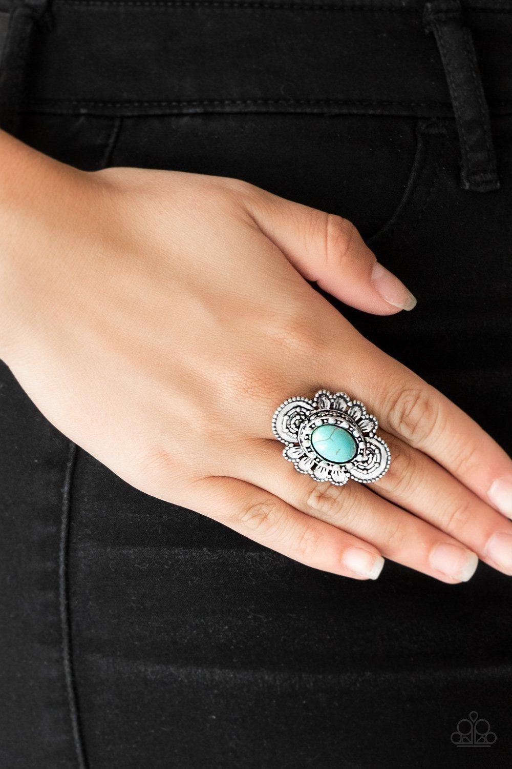 Basic Element Silver and Turquoise Blue Stone Ring - Paparazzi Accessories- on model - CarasShop.com - Paparazzi Jewelry by Cara Jewels